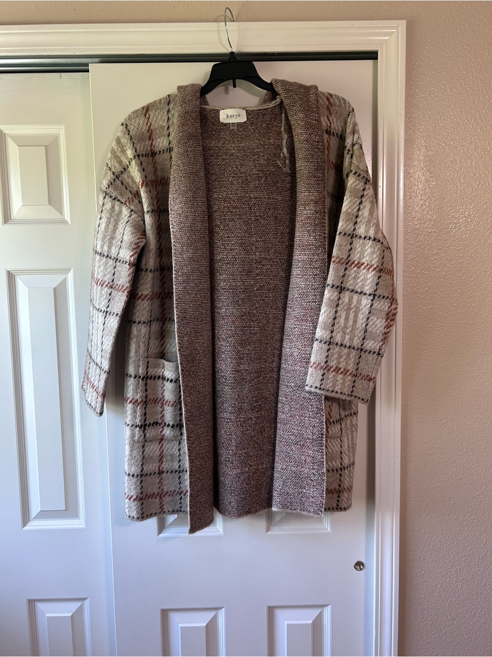 Open-Front Long Cardigan- Plaid
